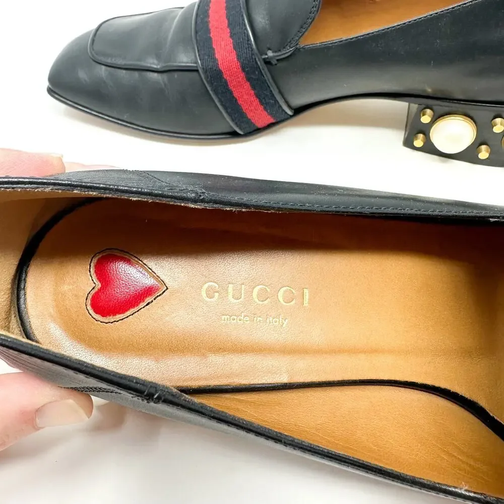 Gucci Peyton Pearl Heel Loafer Black EU 39 US 9